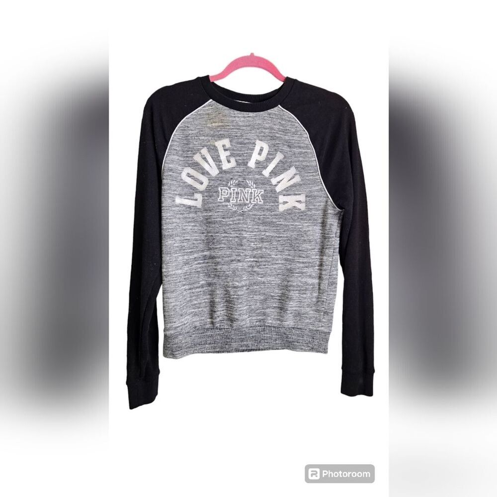 Victoria's Secret PINK Heathered Gray and Black Campus Comfy Soft Sweatshirt XS